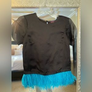 • Marchesa Voyage • silk ostrich feather trim blouse